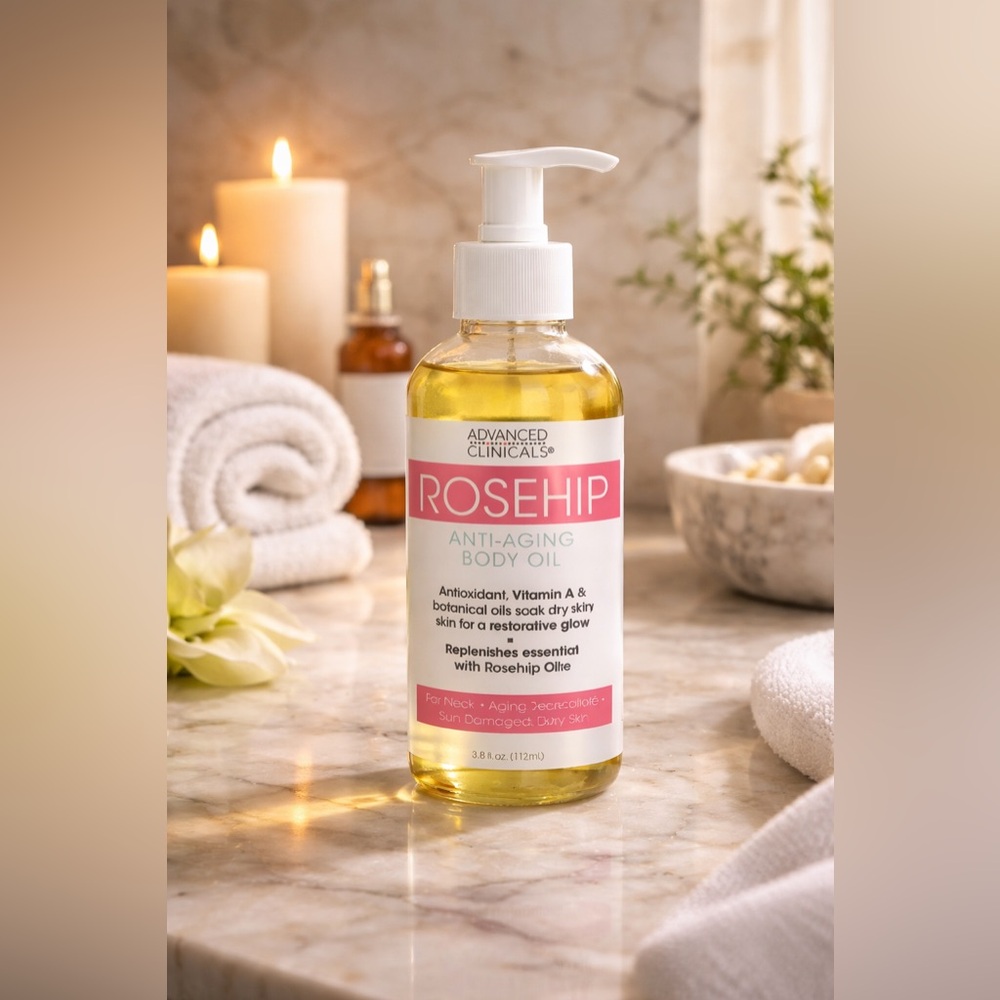 Advanced Clinicals Rosehip Body Oil 3.8oz Anti Aging Vitamin A Hydrating Sealed